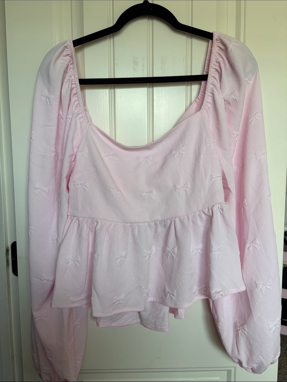 Altar'd State Light Pink Peplum Long-Sleeve Blouse